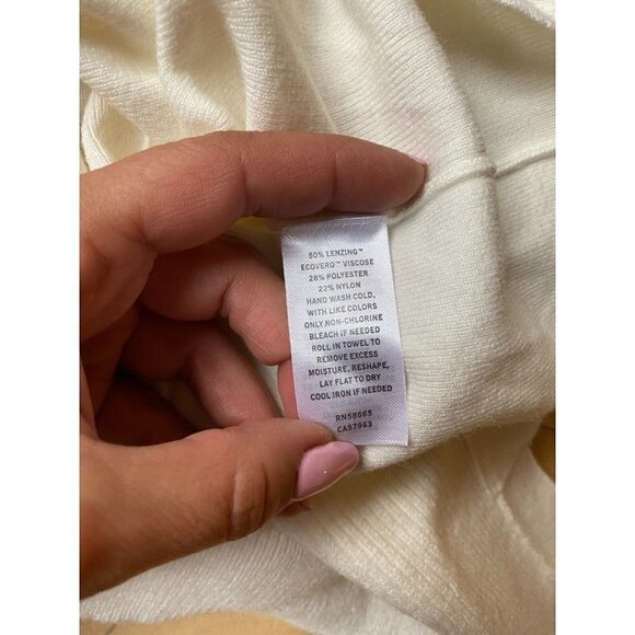 HALOGEN BNWT Sz Large Womens Ivory Ribbed Sweater New Mock Neck Button Detail - Picture 9 of 9